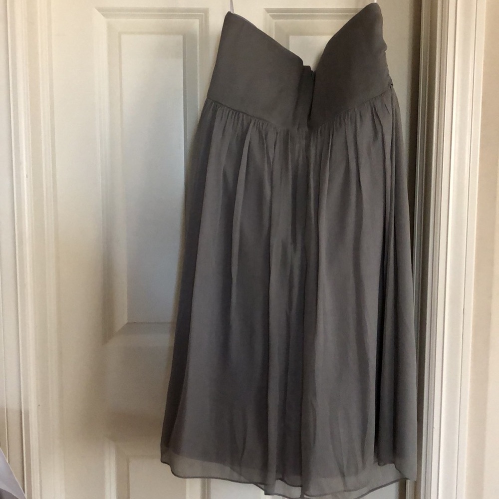 J Crew Silk Chiffon Strapless Taryn Dress Taupe Grey Color - Bridesmaid+Formal